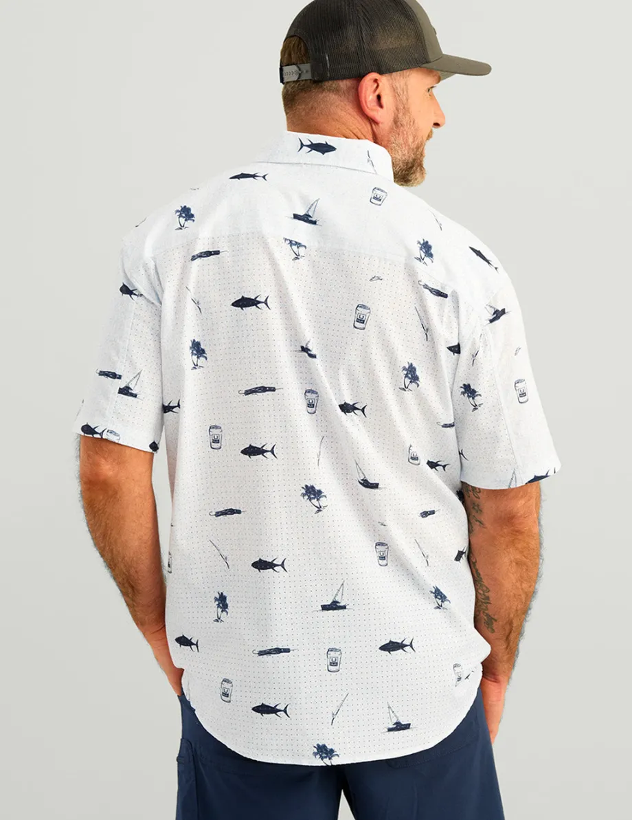 Huk Gear Button Downs-KC Tide Point Short Sleeve Button-Down White Tuna Cheers