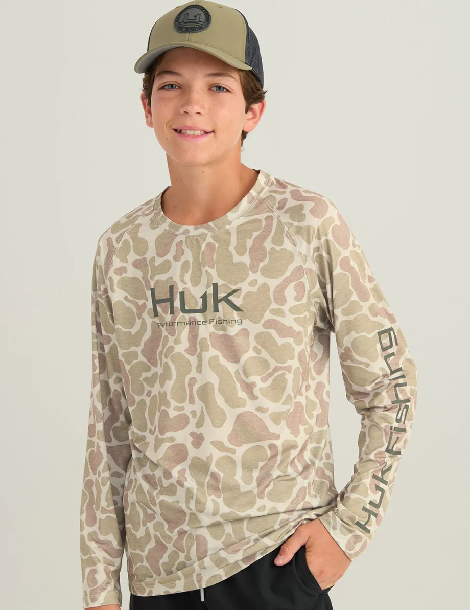 Huk Gear Performance Tops-Kids Airweight KC Printed Crew KC Sand Camo
