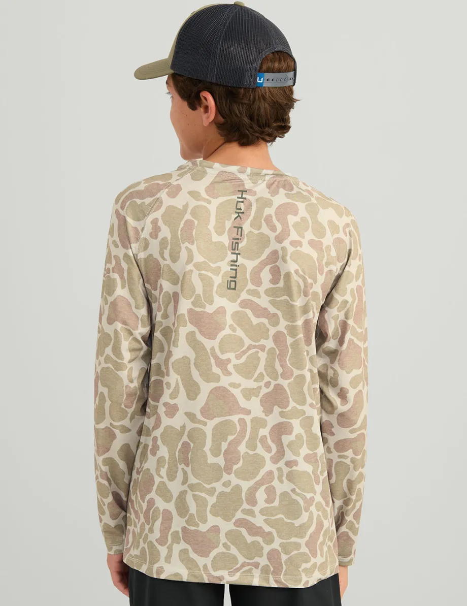 Huk Gear Performance Tops-Kids Airweight KC Printed Crew KC Sand Camo