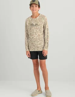 Huk Gear Performance Tops-Kids Airweight KC Printed Crew KC Sand Camo