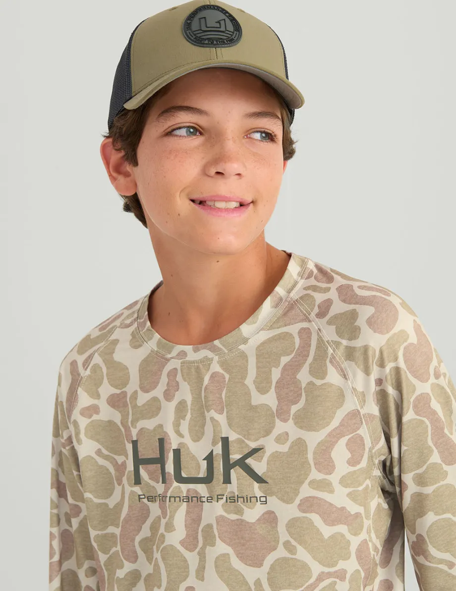 Huk Gear Performance Tops-Kids Airweight KC Printed Crew KC Sand Camo
