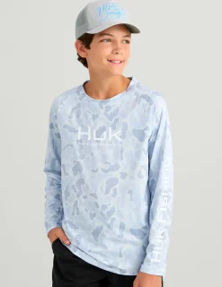 Huk Gear Performance Tops-Kids Airweight KC Printed Crew KC Sky Camo