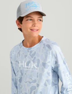 Huk Gear Performance Tops-Kids Airweight KC Printed Crew KC Sky Camo