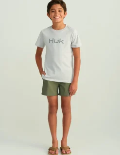 Huk Gear T-Shirts|Performance Tops-Kids Classic Logo Tee Harbor Mist