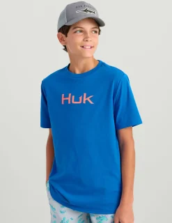 Huk Gear T-Shirts|Performance Tops-Kids Classic Logo Tee Ocean Blue