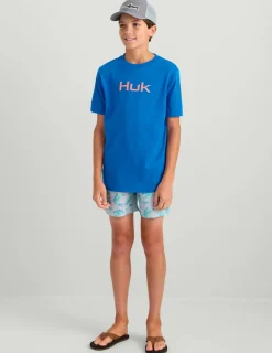 Huk Gear T-Shirts|Performance Tops-Kids Classic Logo Tee Ocean Blue