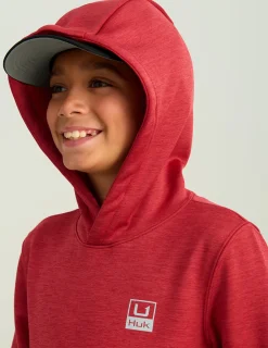 Huk Gear Hoodies & Pullovers-Kids Coldfront+ Hoodie Scarlet Blaze Heather