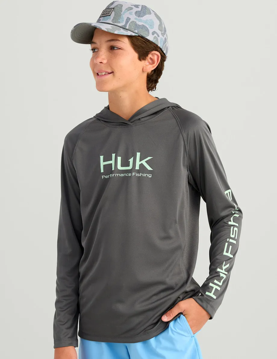 Huk Gear Performance Tops-Kids Glow Pursuit Performance Hoodie Volcanic Ash