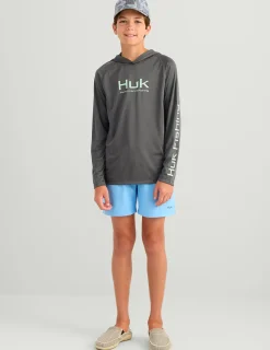 Huk Gear Performance Tops-Kids Glow Pursuit Performance Hoodie Volcanic Ash