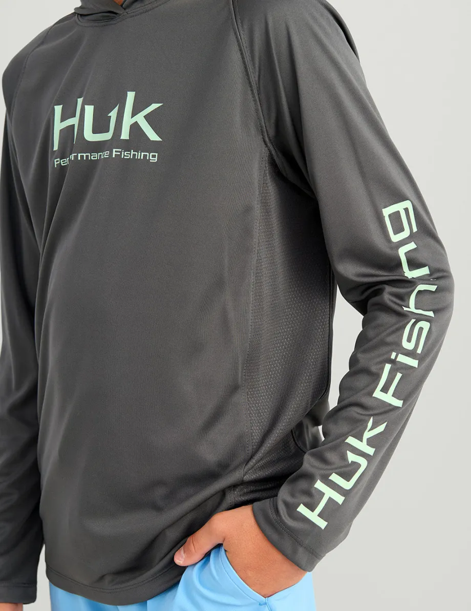 Huk Gear Performance Tops-Kids Glow Pursuit Performance Hoodie Volcanic Ash