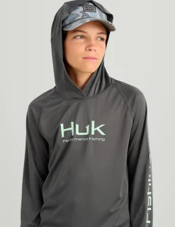 Huk Gear Performance Tops-Kids Glow Pursuit Performance Hoodie Volcanic Ash