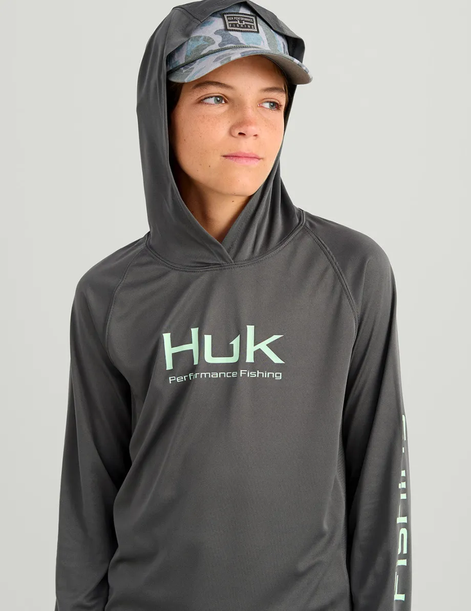 Huk Gear Performance Tops-Kids Glow Pursuit Performance Hoodie Volcanic Ash