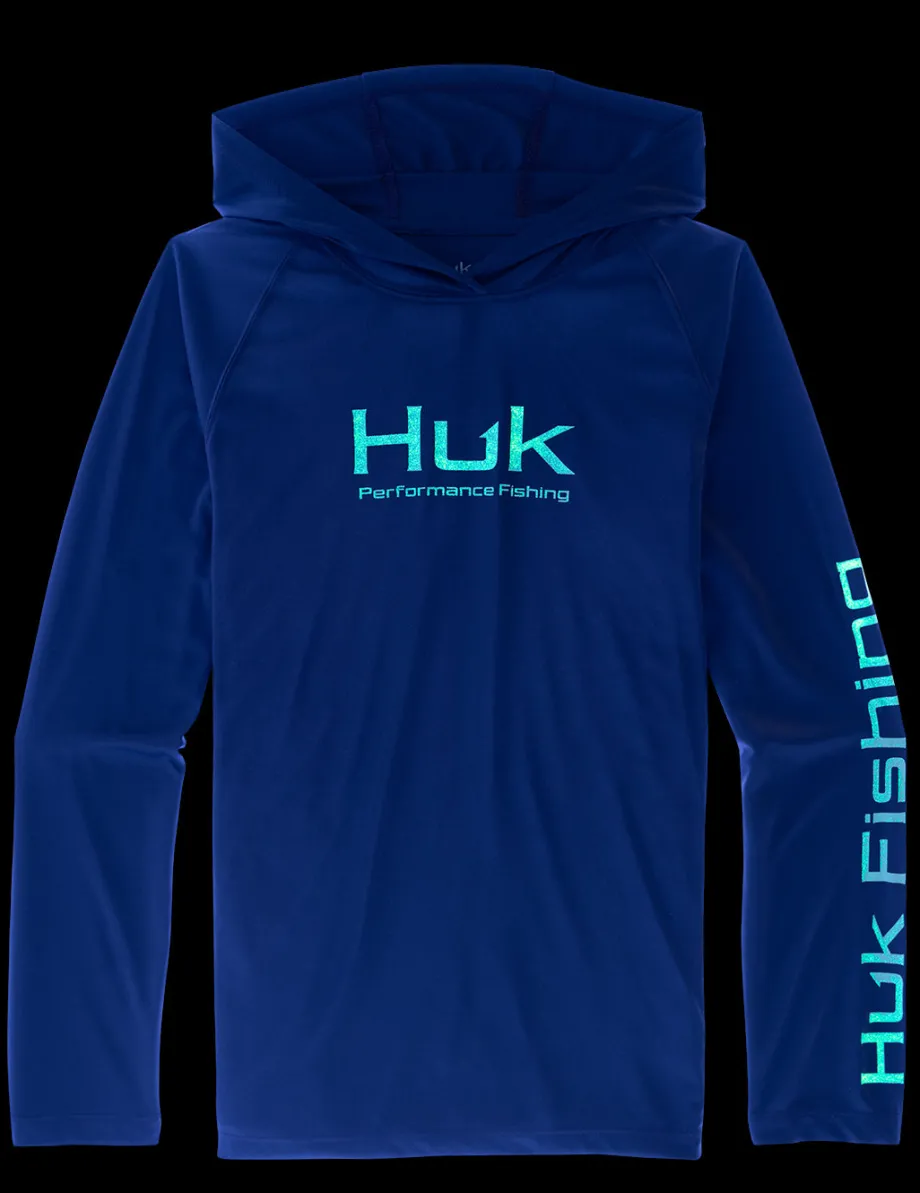 Huk Gear Performance Tops-Kids Glow Pursuit Performance Hoodie Volcanic Ash