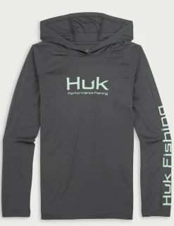 Huk Gear Performance Tops-Kids Glow Pursuit Performance Hoodie Volcanic Ash