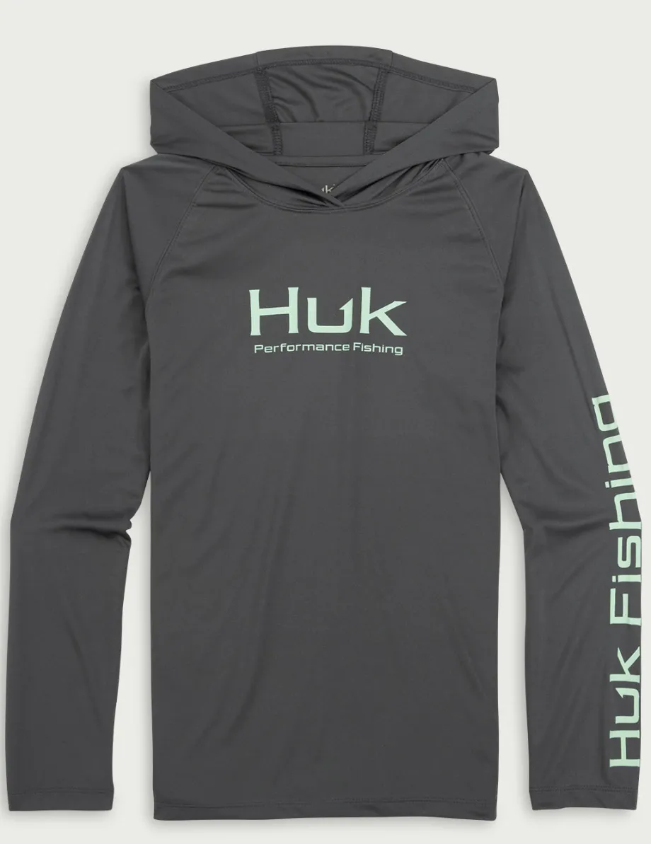 Huk Gear Performance Tops-Kids Glow Pursuit Performance Hoodie Volcanic Ash