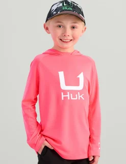 Huk Gear Performance Tops-Kids Icon Performance Hoodie Neon Coral