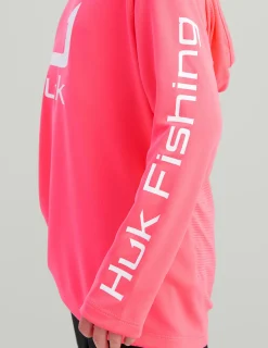 Huk Gear Performance Tops-Kids Icon Performance Hoodie Neon Coral