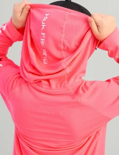 Huk Gear Performance Tops-Kids Icon Performance Hoodie Neon Coral