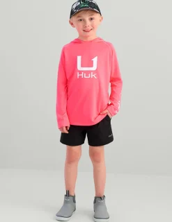 Huk Gear Performance Tops-Kids Icon Performance Hoodie Neon Coral
