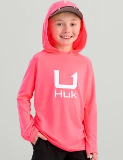 Huk Gear Performance Tops-Kids Icon Performance Hoodie Neon Coral