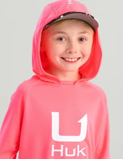 Huk Gear Performance Tops-Kids Icon Performance Hoodie Neon Coral