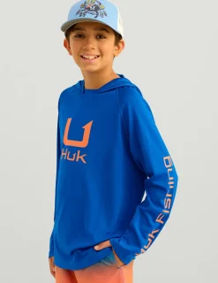 Huk Gear Performance Tops-Kids Icon Performance Hoodie Ocean Blue