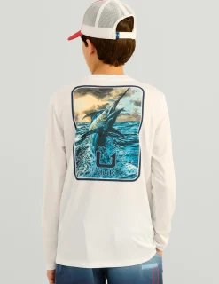 Huk Gear Performance Tops-Kids KC Graphic Pursuit Performance Crew White Marlin
