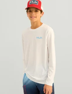 Huk Gear Performance Tops-Kids KC Graphic Pursuit Performance Crew White Marlin