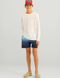 Huk Gear Performance Tops-Kids KC Graphic Pursuit Performance Crew White Marlin