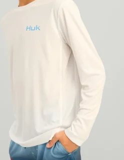 Huk Gear Performance Tops-Kids KC Graphic Pursuit Performance Crew White Marlin