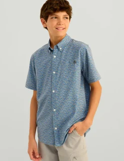 Huk Gear Button Downs-Kids Kona Short Sleeve Button-Down Night Owl Snow Cone Slam