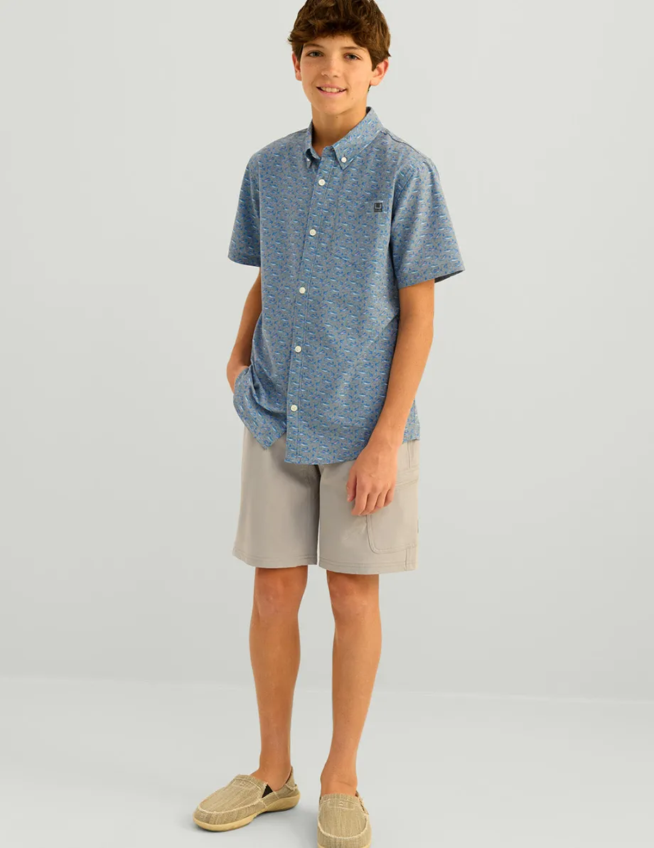 Huk Gear Button Downs-Kids Kona Short Sleeve Button-Down Night Owl Snow Cone Slam