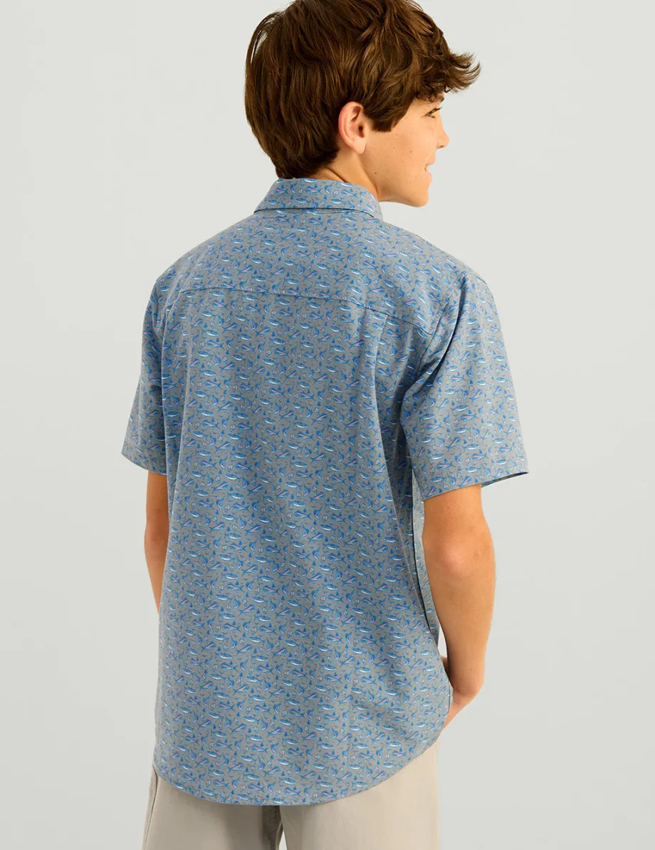 Huk Gear Button Downs-Kids Kona Short Sleeve Button-Down Night Owl Snow Cone Slam