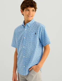 Huk Gear Button Downs-Kids Kona Short Sleeve Button-Down Marolina Blue Snow Cone Slam