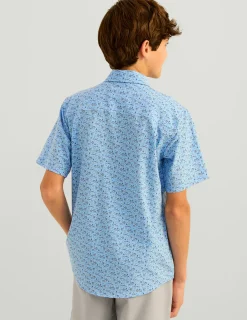 Huk Gear Button Downs-Kids Kona Short Sleeve Button-Down Marolina Blue Snow Cone Slam