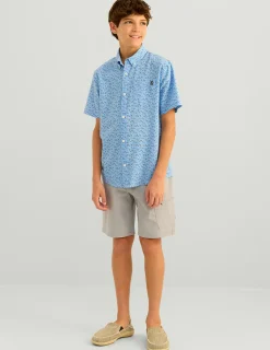 Huk Gear Button Downs-Kids Kona Short Sleeve Button-Down Marolina Blue Snow Cone Slam