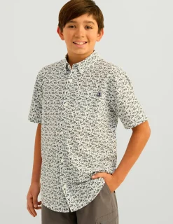 Huk Gear Button Downs-Kids Kona Short Sleeve Button-Down White Snow Cone Slam