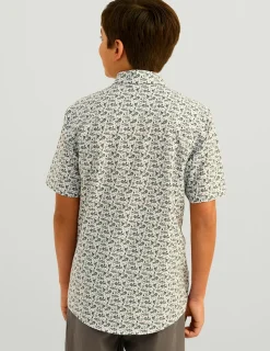 Huk Gear Button Downs-Kids Kona Short Sleeve Button-Down White Snow Cone Slam
