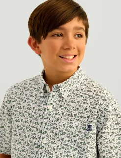 Huk Gear Button Downs-Kids Kona Short Sleeve Button-Down White Snow Cone Slam