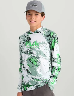 Huk Gear Performance Tops-Kids Mossy Oak Pursuit Performance Hoodie Mossy Oak Fog Green