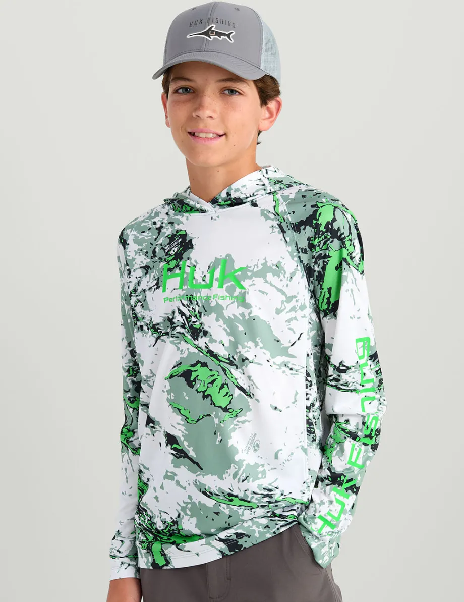 Huk Gear Performance Tops-Kids Mossy Oak Pursuit Performance Hoodie Mossy Oak Fog Green