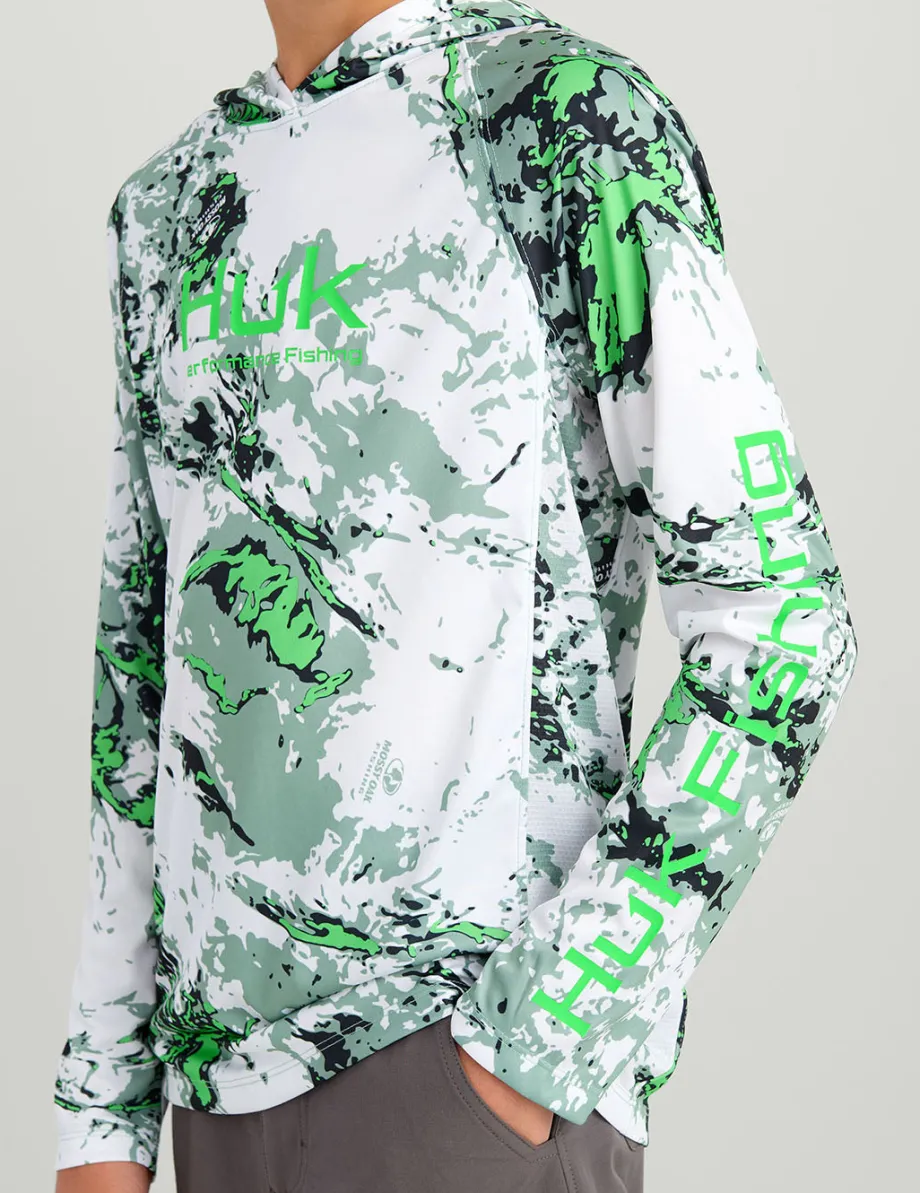 Huk Gear Performance Tops-Kids Mossy Oak Pursuit Performance Hoodie Mossy Oak Fog Green