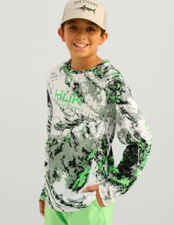 Huk Gear Performance Tops-Kids Mossy Oak Pursuit Performance Crew Mossy Oak Fog Green