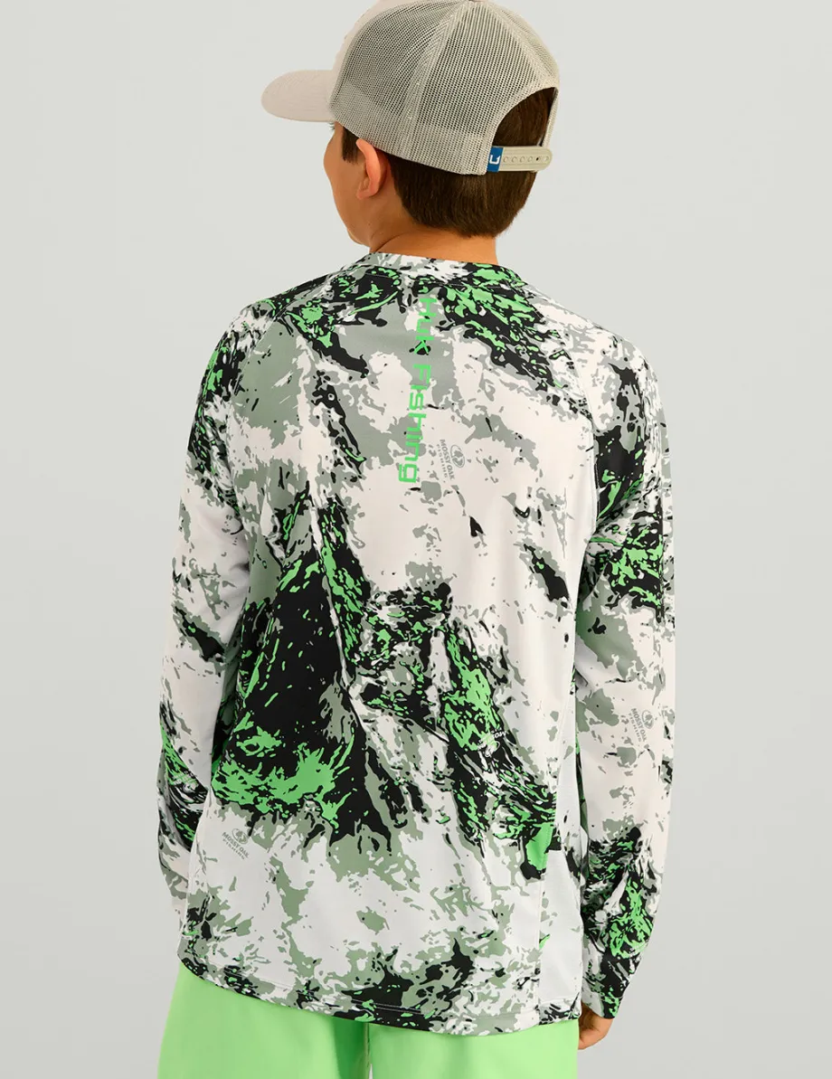 Huk Gear Performance Tops-Kids Mossy Oak Pursuit Performance Crew Mossy Oak Fog Green