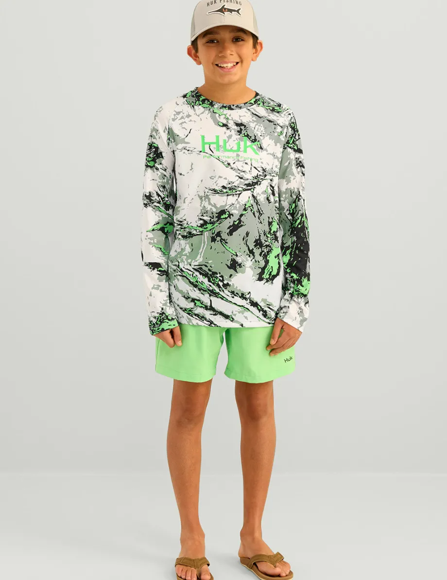 Huk Gear Performance Tops-Kids Mossy Oak Pursuit Performance Crew Mossy Oak Fog Green
