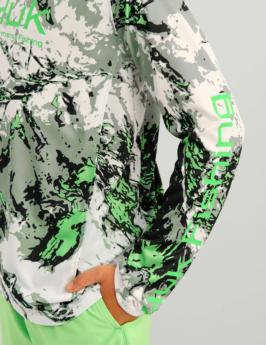 Huk Gear Performance Tops-Kids Mossy Oak Pursuit Performance Crew Mossy Oak Fog Green