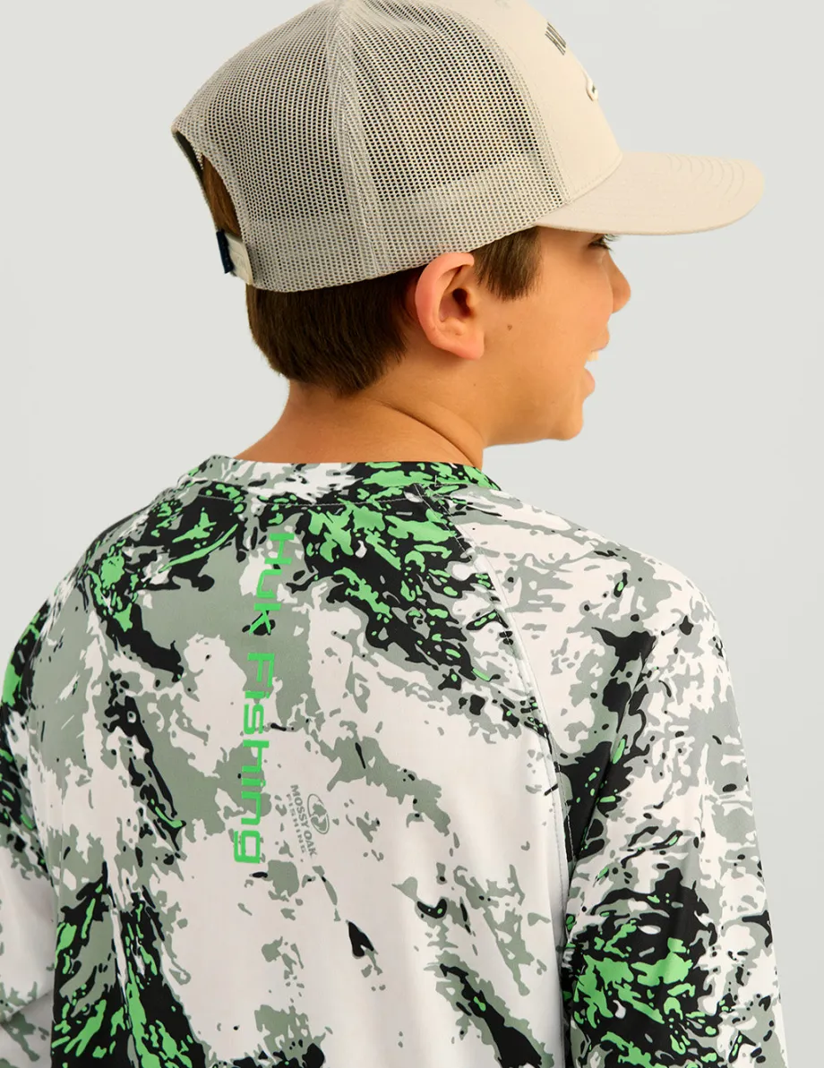 Huk Gear Performance Tops-Kids Mossy Oak Pursuit Performance Crew Mossy Oak Fog Green