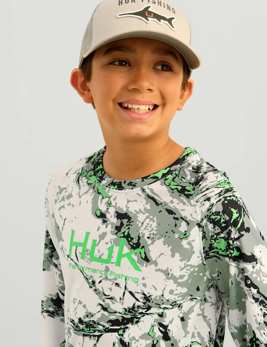 Huk Gear Performance Tops-Kids Mossy Oak Pursuit Performance Crew Mossy Oak Fog Green