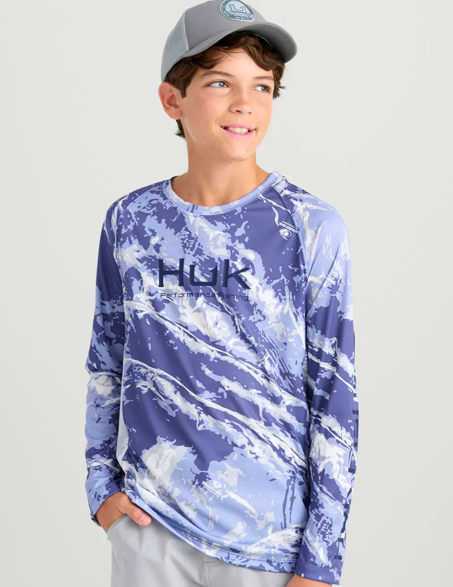 Huk Gear Performance Tops-Kids Mossy Oak Pursuit Performance Crew Mossy Oak Skipper Blue