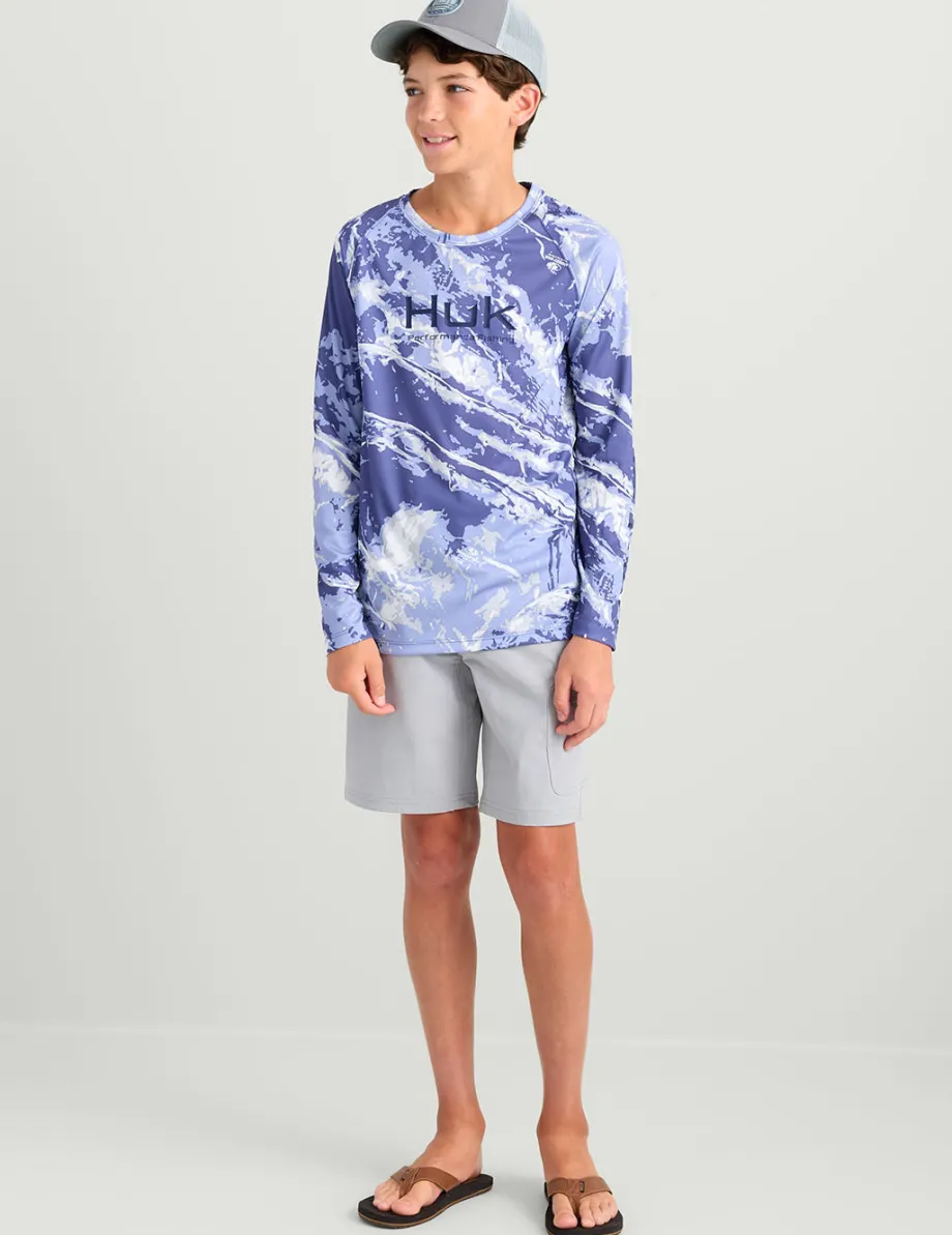 Huk Gear Performance Tops-Kids Mossy Oak Pursuit Performance Crew Mossy Oak Skipper Blue